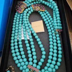 HEIDI DAUS TURQUOISE TRIPLE STRAND MULTI CRYSTAL-PENDANT NECKLACE